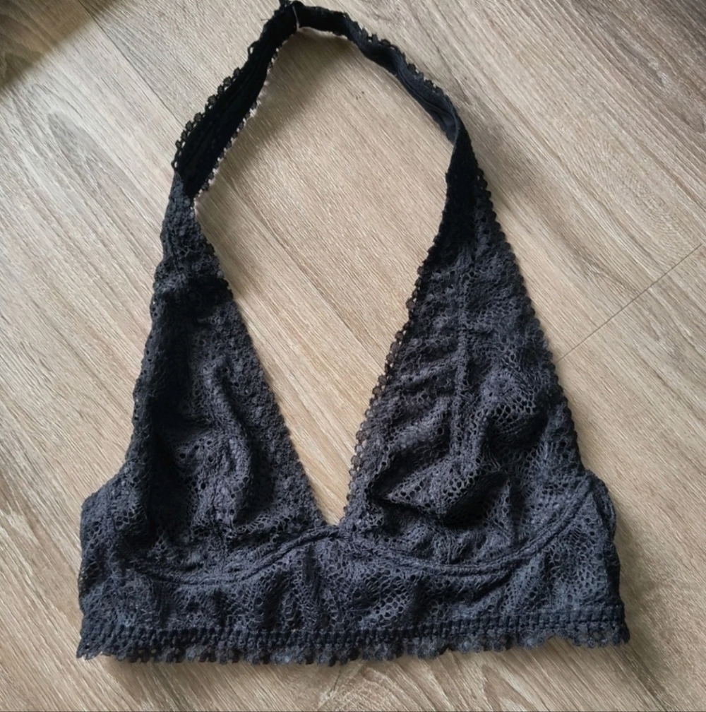 Victoria's Secret Black Halter Lace Print Bra Size Small